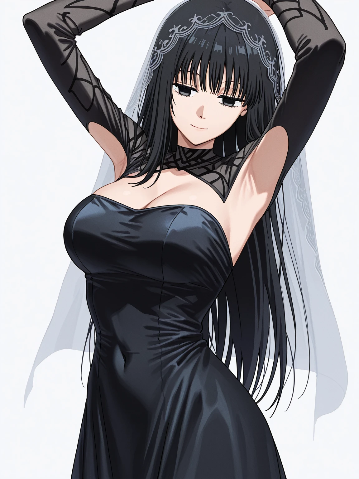 best quality, amazing quality, very aesthetic, absurdres, 1girl, rio (blue archive), blue archive, red eyes, black hair, strapless, (artist official art:1.5), (realistic face), (narrowed eyes), (cowboy shot:2), (concept art), panties, (thigh), expressive eyes, perfect face, 4k, extremely detailed anime illustration, extremely detailed eyes, enhanced details, perfect anatomy, light rays, photo background, extremely delicate body, smooth skin, feminine expression, (black background:1.5), cristal clear eyes, beautiful face, big breasts