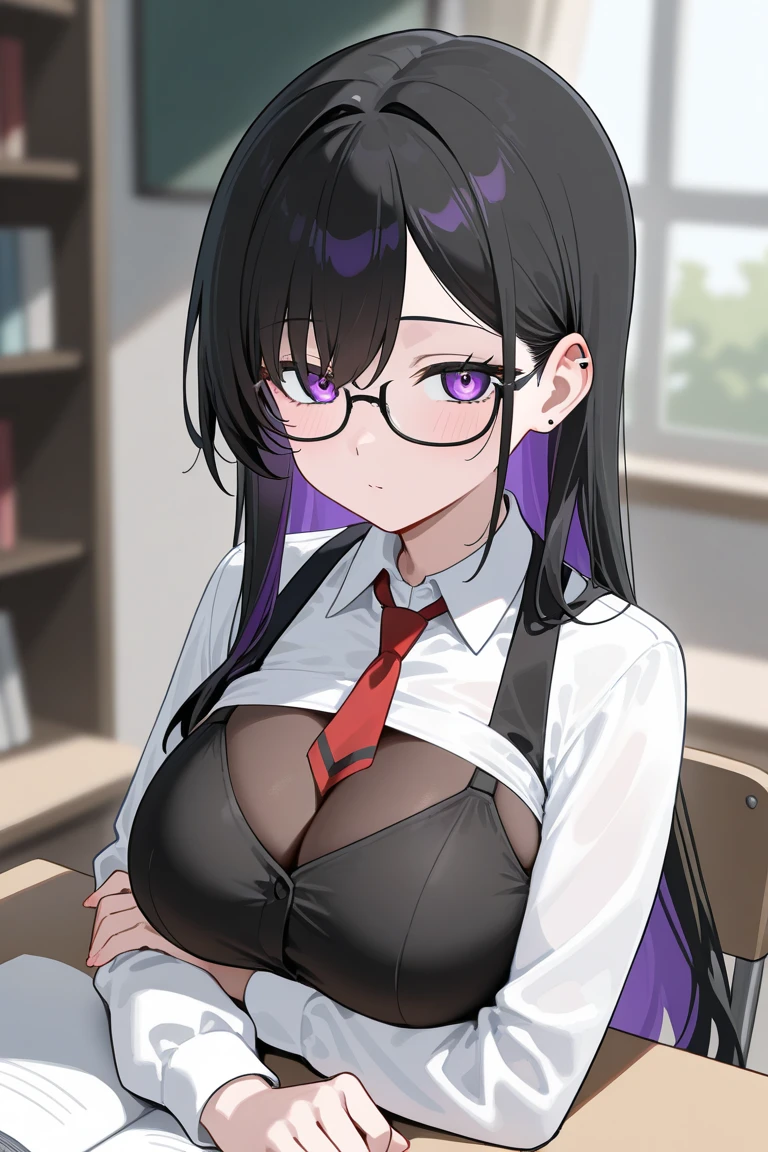 pov,1 boy, penis, breasts blowjob, paizuri, penis is between breasts, riding penis, sperm inside, breast squeeze,glasses,com, Sexy Office Outfit, having sex on table, penis inside her, naked, black hair, purple eyes, long black bunny ears