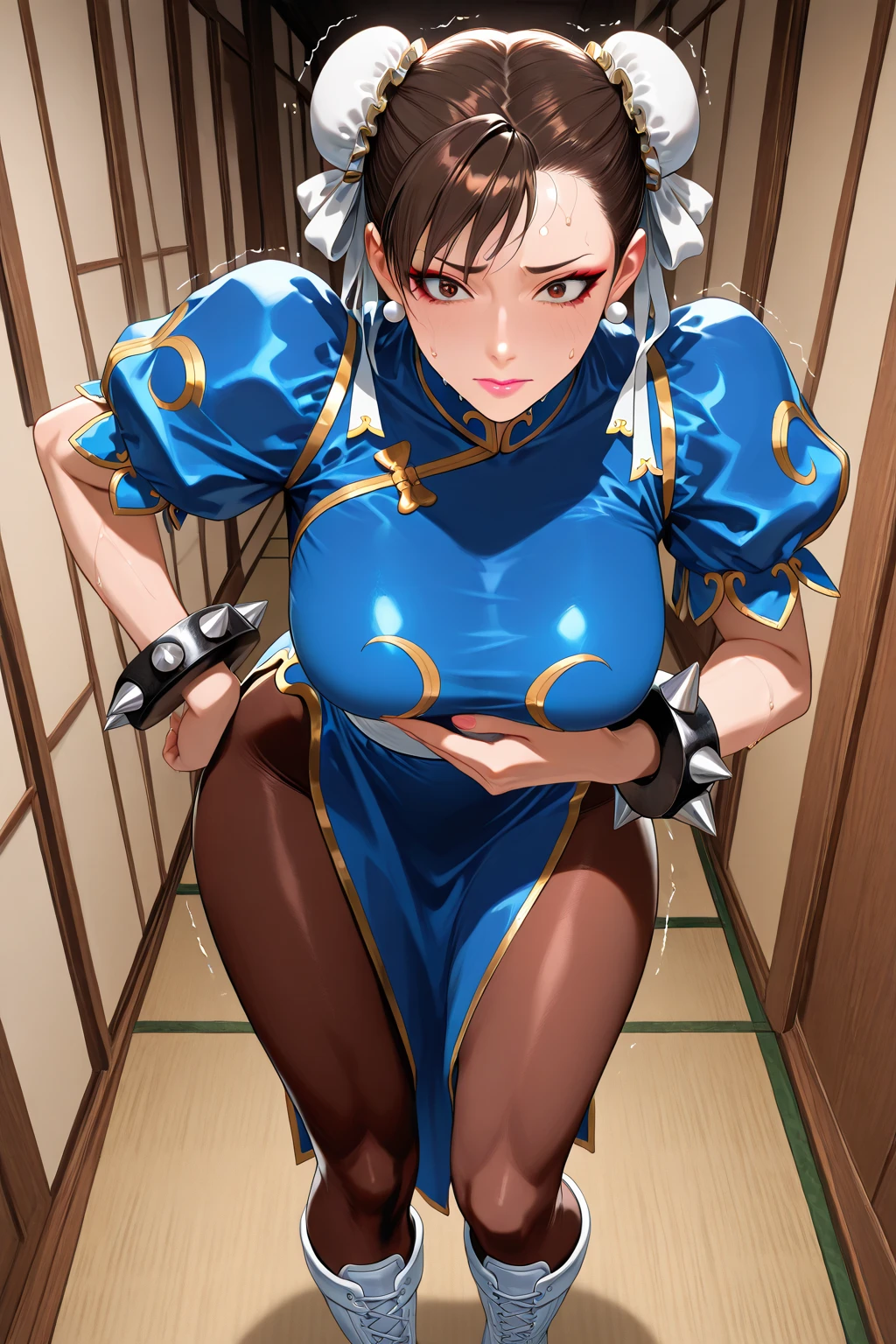 (top-quality:1.5)、(16k wallpaper:1.2)、(Photorealsitic:1.2)、(ultra-detailliert:1.2)、(超A high resolution:1.2)、super-detaild skin、Detailed and clean eyes、Tsuriformes、Beautiful eyeshadow、in a street、(have sex with many men:1.6)、(spreading legs:1.4)、(Overflowing sperm:1.3)、Blue Chun-Li Costume、Japan 18-year-old woman、Natural Color Lip、large full breasts、Bun hair、Screaming、AHE Face