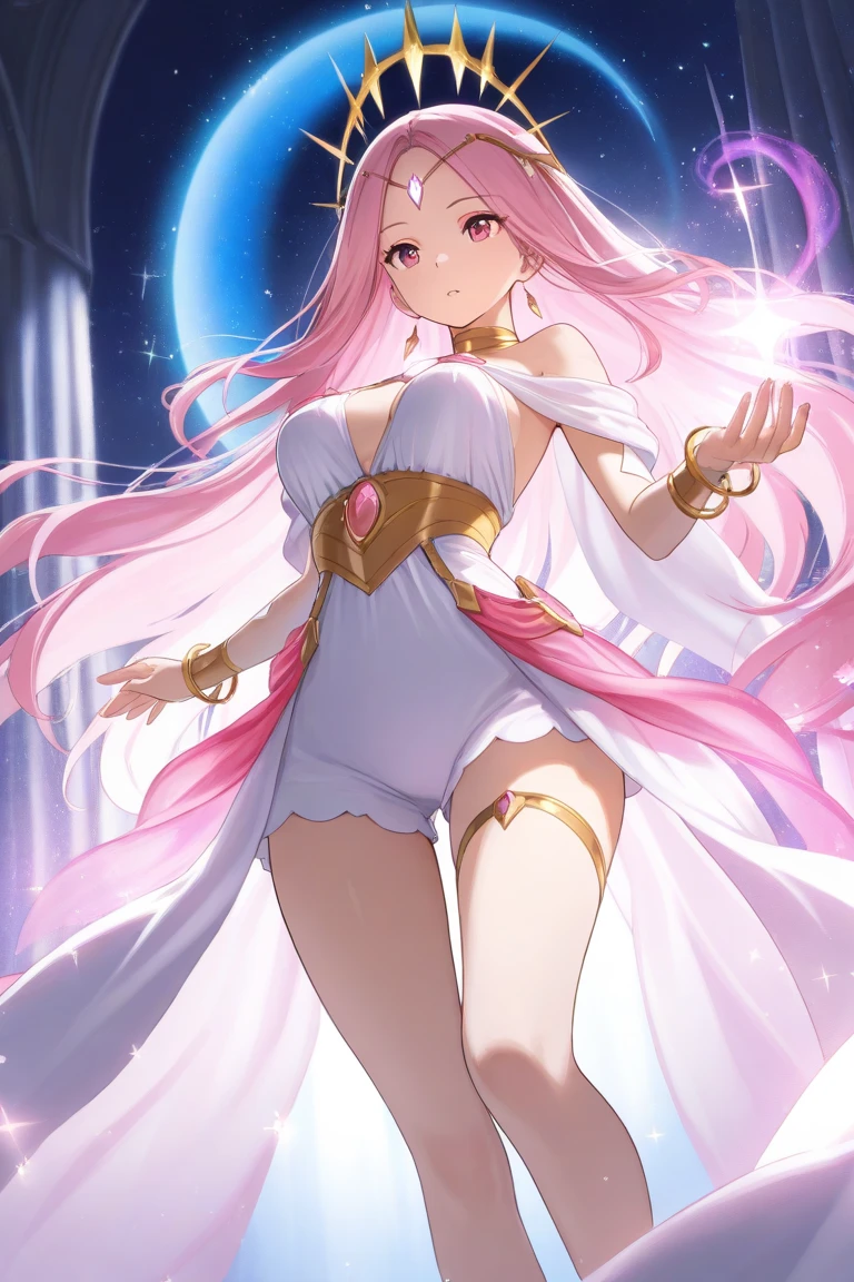 4K,hight resolution,One Woman,A pink-haired,Longhaire,huge tit,Glamorous body,Chinese princess,elegant look,Elegant noble pink mystical galaxy dress,with a pure white background,I don't write anything about the background