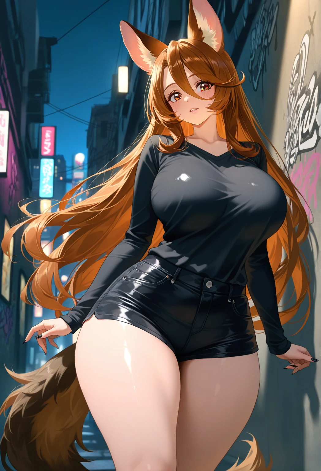(masterpiece), best quality, high quality, 8k, wallpaper, DLSR, (ultra-detailed:0.4), (perfect face), best quality, expressive shiny galaxy eyes, perfect face ,(running, out of breath), ((wearing thight vrigin killer sweater, visible thong)), braided long orange hair, ((in busy street)), wearing expressive jewelry, detailed background, detailed shadow's, expressive cleavage,