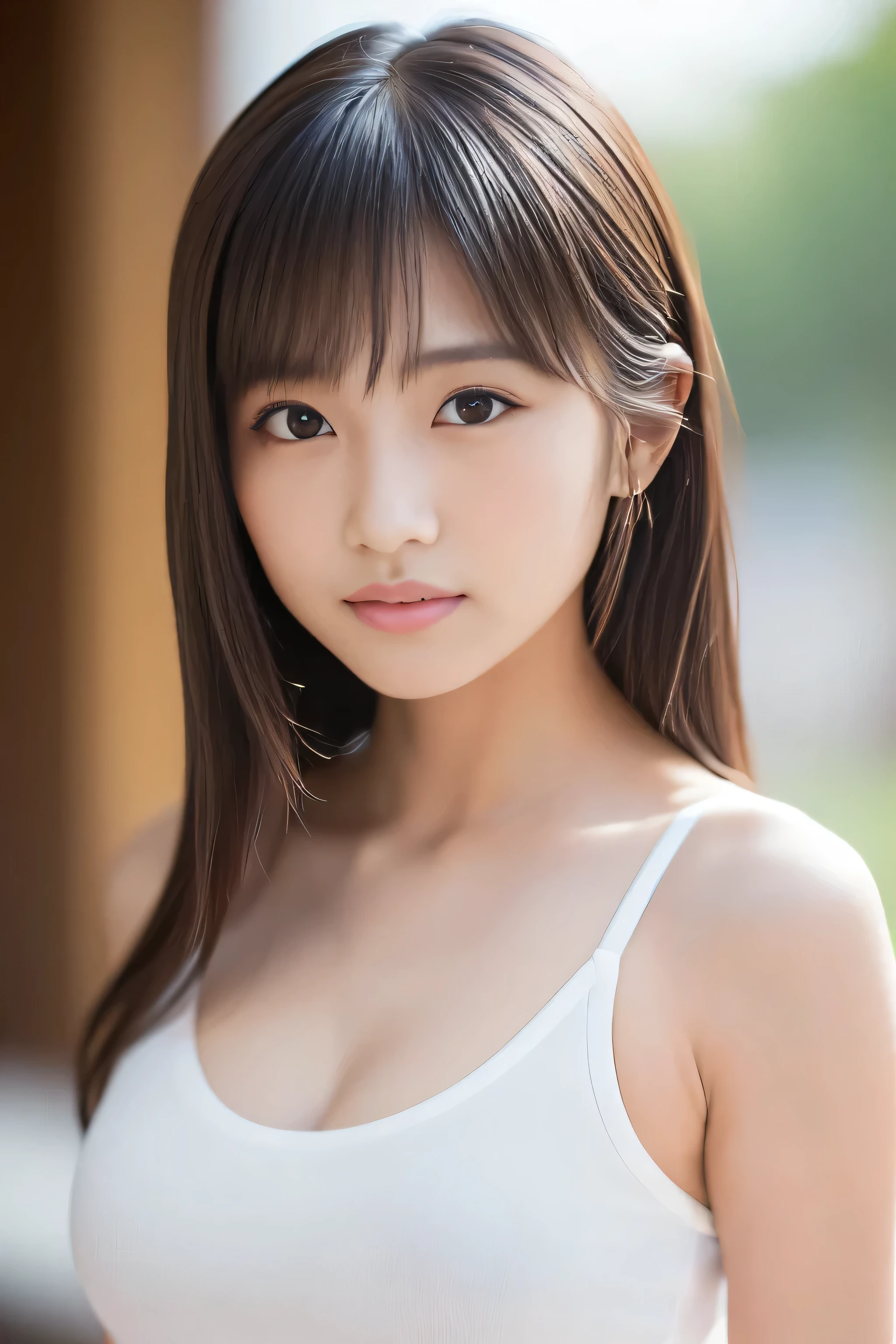 Highest quality, masterpiece, Ultra-high resolution, (Realistic: 1.4), Japanese Idols, 1 female, big, Cleavage, Accentuate your breasts, heavy, Realistic dark brown hair, Iris, double eyelid, big Eyes, Real Skin, Realistic Shadows, Realistic lighting, Photon Mapping, Physical Rendering, Chest lace, Soft to the touch, White skin, Sweaty, Realistic wet skin, Adhesion, slimy