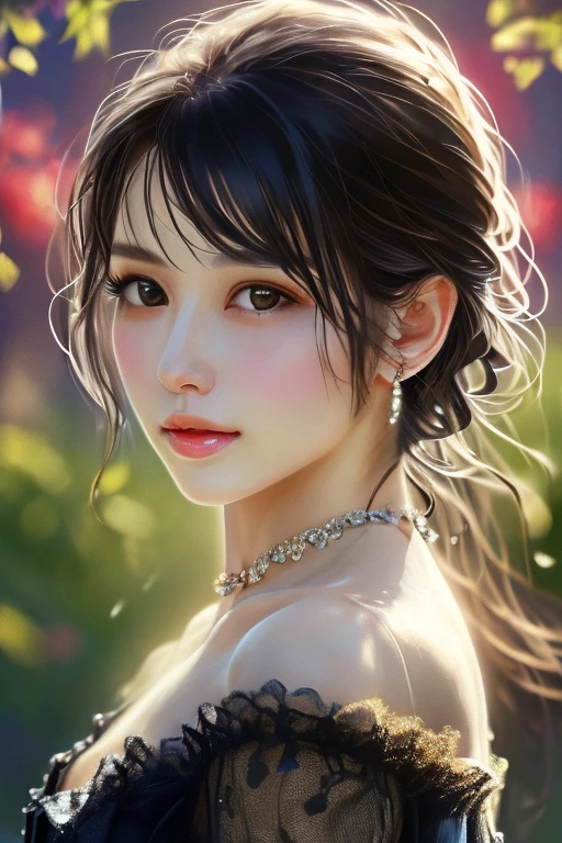 32k, Masterpiece, Highest quality, One girl, Detailed eyes, flower,Alstroemeria, White and orange style,A dreamy, romantic piece,Pale purple, Mysterious Leaves,A playful arrangement,Fantasy,High Contrast,Ink strokes,explosion,Exposure, Impression of white and orange tones,Abstract,((Watercolours by John Berkey and Jeremy Mann )) Brush strokes,Negative Space, Tyndall effect,