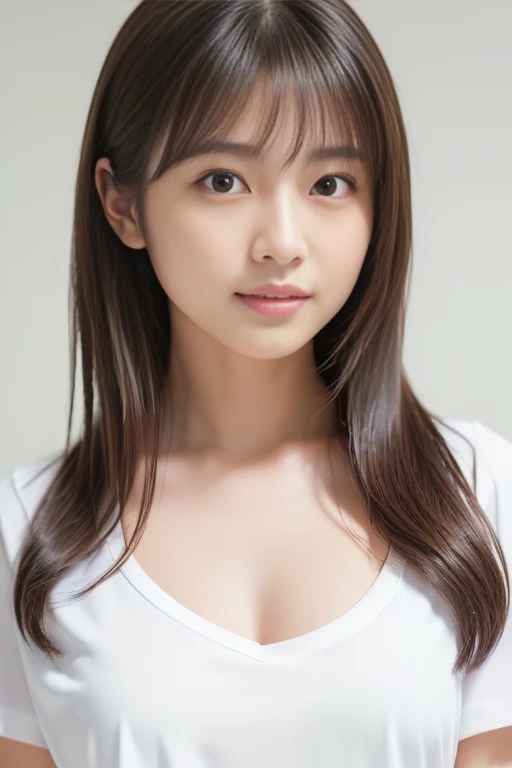(provocative atmosphere)、1 girl in、(close up of face、cowboy shot)、Straight front view、japanes、very young cute woman、(The cutest girl in the world)、15yo student、Smaller face、(medium breasts、cleavage,naked bathtowel,bare shoulders、slender waist,abs:1.35),Smiling in a classroom、Scrunchie、Thin necklace、Glamorous figure、hyper cute face、shiny lip、Double eyelids in both eyes、droppy big eyes, toothy big smile,natural make up、long eyeslashes、shiny smooth light brown hair、bangss、Short twin tail hair、asymmetrical bangs、image in center、8K resolution、high details、Detailed hairstyles、A detailed face、spectacular movie lighting、(theme is naughty girl)
