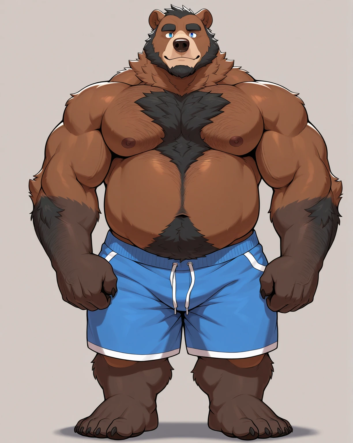 balto, baltowd, brown eyes, yellow sclera, adult, masculine, male, anthro body, very muscular:1.2, muscles:1.2, strong chest, muscular shoulders, strong body, muscular neck, biceps, triceps, muscular thighs, calves, wide chest, wfa style, negger style, (no background, white background):1.3, cel shaded:1.2, detailed eyes, high quality, high resolution, detailed, full body, (muscular legs, thickly built legs):1.1, big belt, detailed belt, tight underwear, blue speedos, hand on hip, stern face, subtle smile