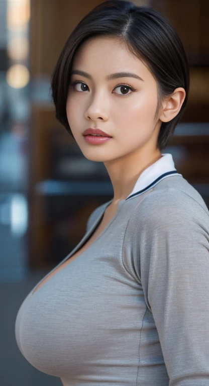 ((Best quality, 8k, Masterpiece: 1.3)), Sharp focus: 1.2, A beautiful woman with perfect body: 1.4, Slim abdomen: 1.2, ((Layered haircut, Large breasts: 1.2)), (no bra) (Small and beautiful hard nipple) (Thin and damp button up to shirt length: 1.1), (White shirt wet by rain), (Rain, Street: 1.2), Wet body: 1.1, Highly detailed face and skin texture, Detailed eyes, Double eyelid, tanned skin, sexy, tan, dark skin, tanned body, exposed shoulders, cleavage