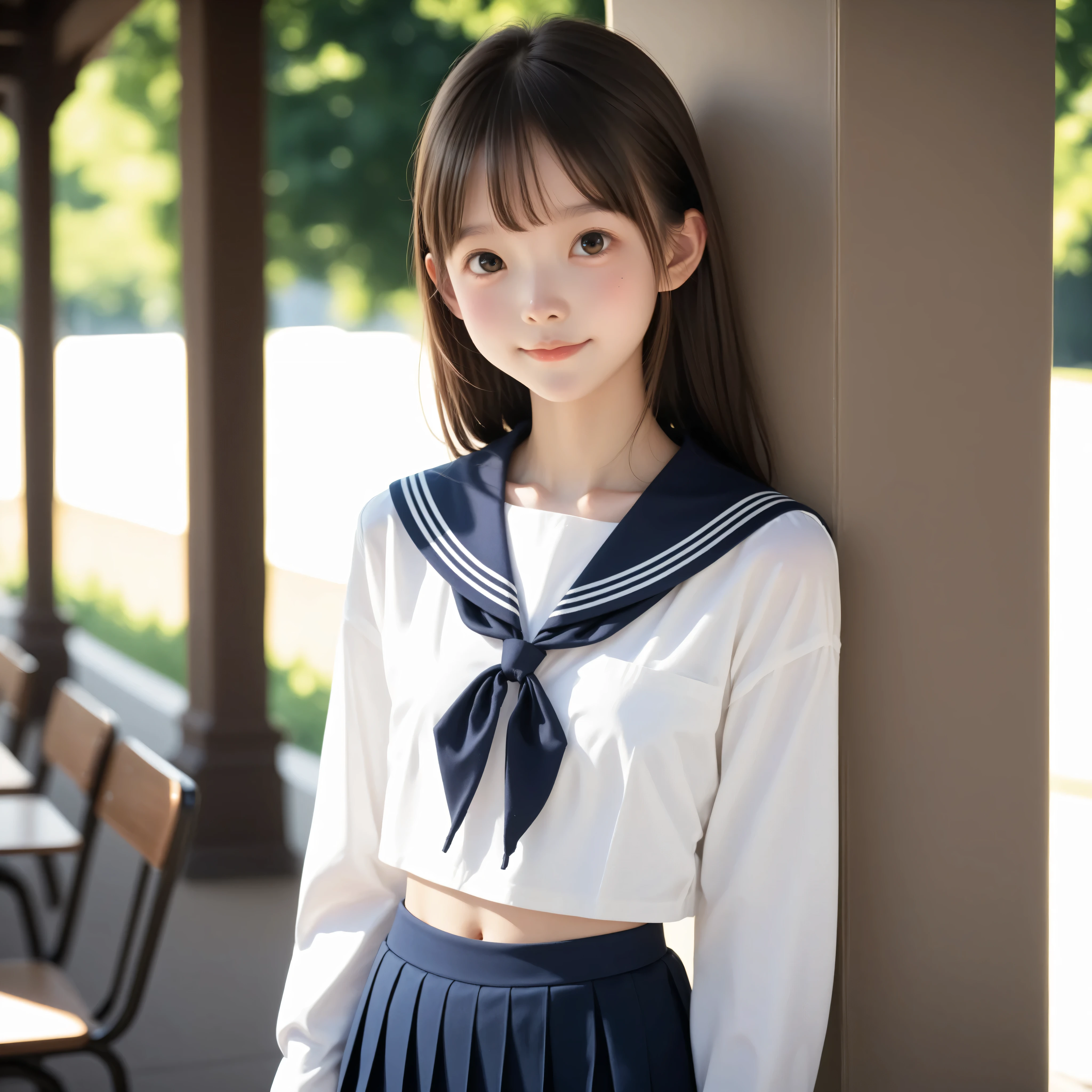 ( white skin:1.3),cute girl,かわいいyounger女の子,Slender,short,Slender,thin body,(younger:1.2),かわいいyounger女の子 opening without permission,cute face,(skinny:1.5),score_7_up,score_8_up,score_9,realistic,is a girl who goes to school,school uniform, small butt seen from below,( body:1.2),sunlight,Japanese,short髪, thin shoulders,Thin Arms,Beautiful Japanese junior high school student with shoulder