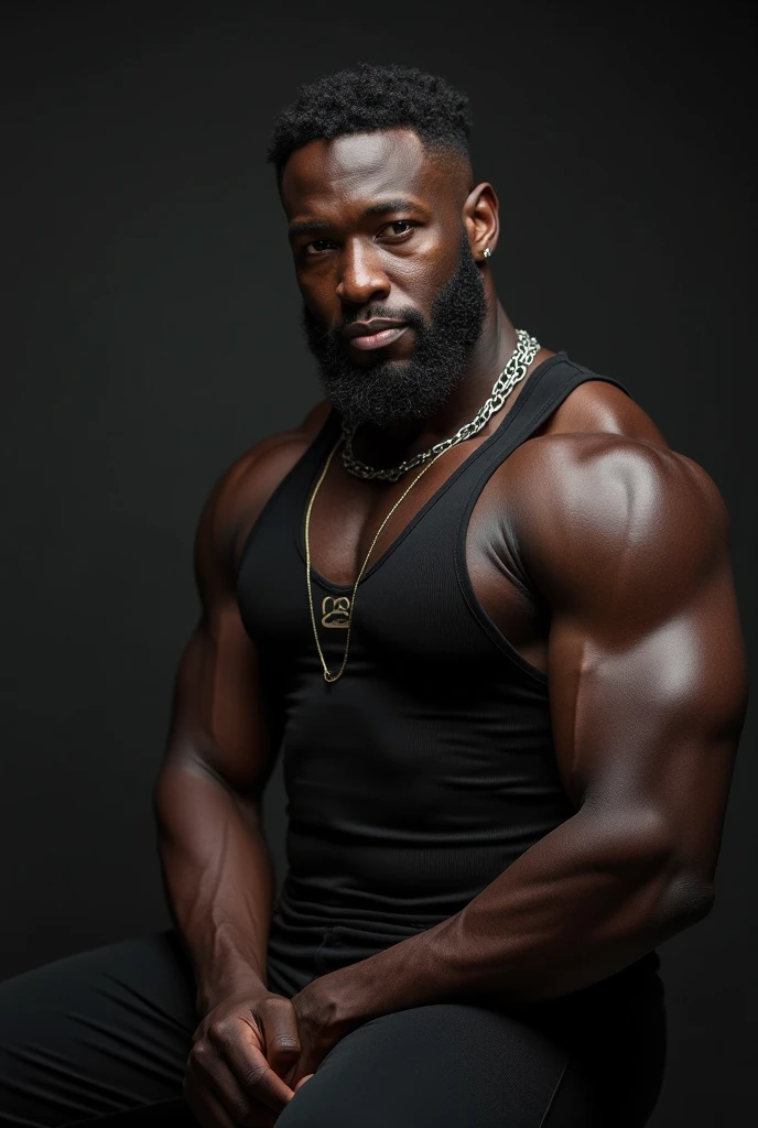 a Black man, brawny, showing a giant dick
