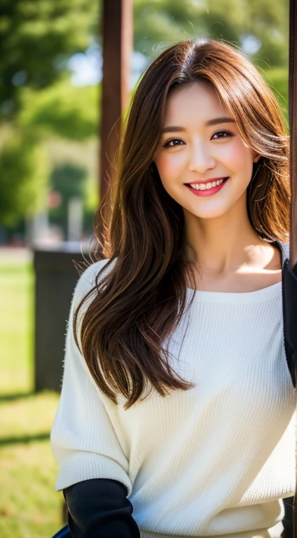 Super Cute、Nice perfect face with soft skin、light brown hair、japanes、Long hair fluttering in the wind、Transcendent beauty、Tremendously beautiful、soft skin without clear spots,,、8K分辨率、Hyper realistic、ultra-detailliert、Immaculate Party Silk Dress、Excellent style、Gentle smile、look at viewr、Gracefully、full bodyesbian