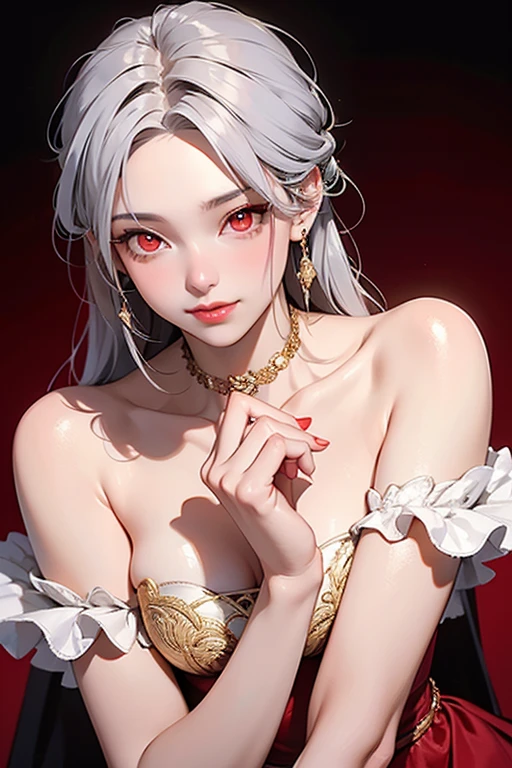 masterpiece, best quality, high resolution, fine detail, amazing and beautiful detail, different_pictures, 1 girl, solo, , naked, , from below, gray hair, red eyes, ,nudity, ( big boobs), (lower chest ) , outdoor , plants, botanical gardens, dolphin shorts, back sleeves