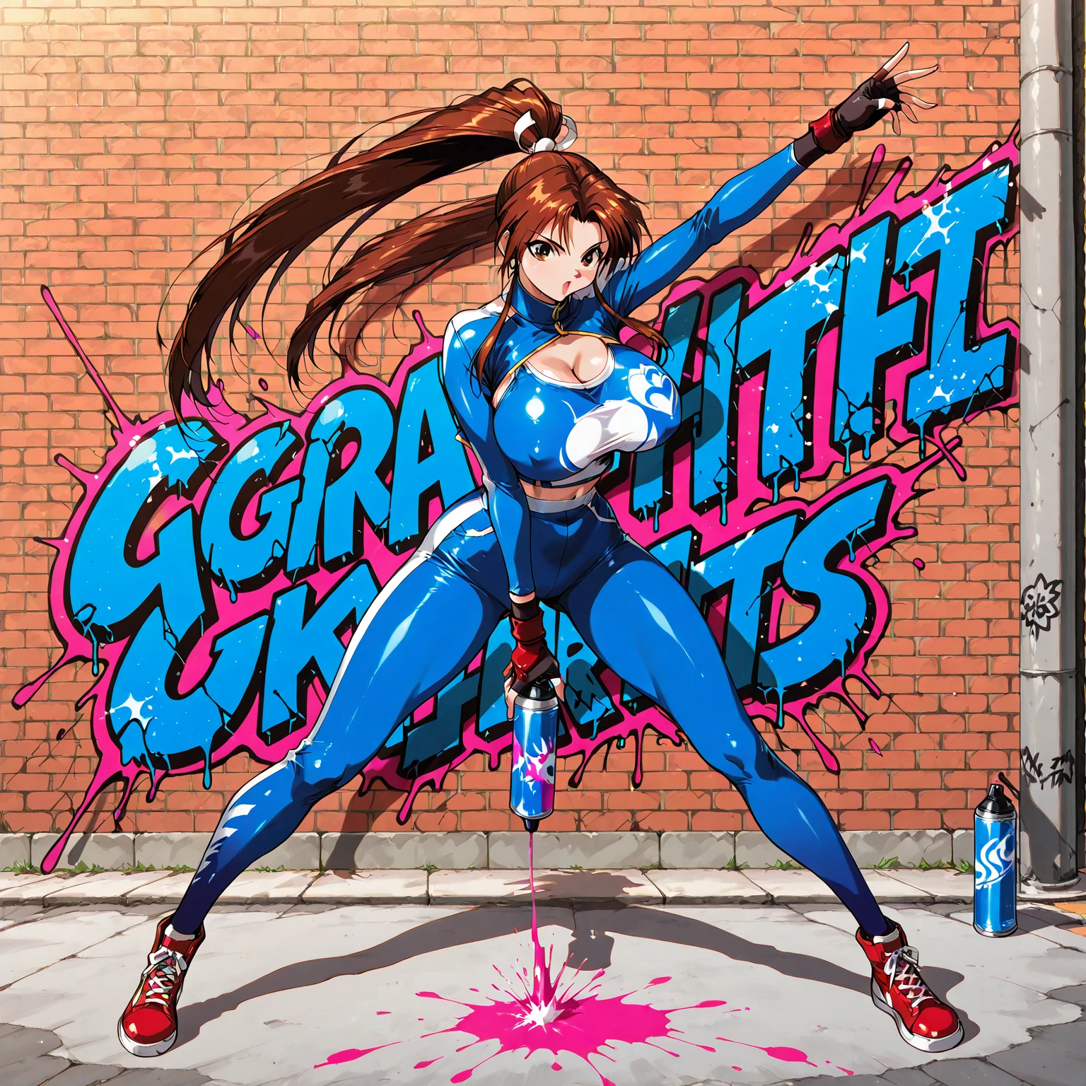80s aerobics style、High leg leotard、Colored tights、loose socks、sneakers、Detailed picture、girl、25-year-old woman、Dynamic pose、Crotch line、Erect nipples、Y-shaped balance