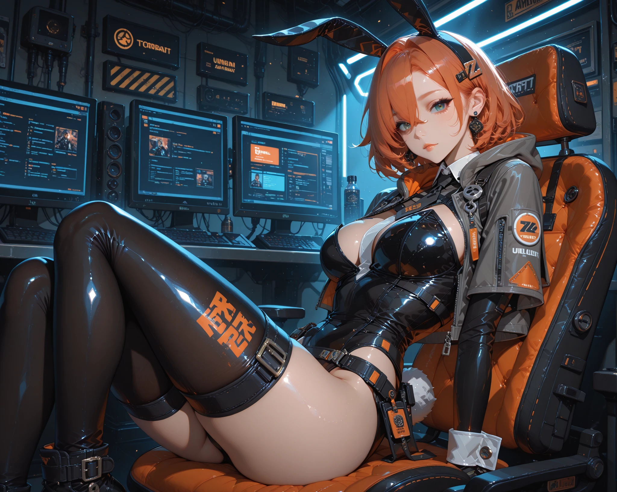 masterpiece, best quality, absurdres, 1girl, dark brown eyes, , <lora:age_slider_v2:1.2>, orange hair, (open forehead:1.2), Side-swept hair, Collarbone-Length Hair, small breasts, <lora:Perky-Breasts-V3:0.8>, from below, disgusted face, looking at viewer, <lora:disgusted:0.75>, nice hands, perfect hands, (Beautiful Finger), (slender:0.7), collarbone, (linea alba:1.2), (abs:0.75), navel, <lora:anti_longtorso_v10:0.55>, (riding:1.2), , 
BREAK  (surrounded by glass infills:1.3), bodysuit, vaginal object insertion, object insertion, <lora:riding:0.7>, pussy juice, (mecha musume, mechanical shoulder armors,  mech skin:1.2),
BREAK  neon trim, cable, sky, cityscapre, cloud, cyberpunk,  (perfect anatomy), <lora:GoodHands-beta2:1>