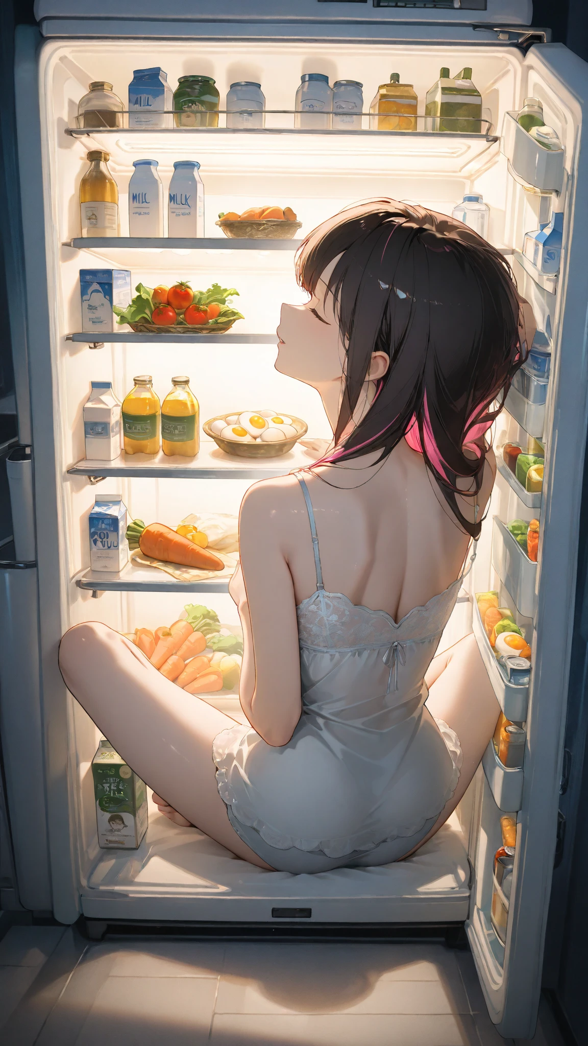 1 girl, ((naked)), (((visible pussy))), ((sitting having breakfast in the kitchen)), ((transparent seat))