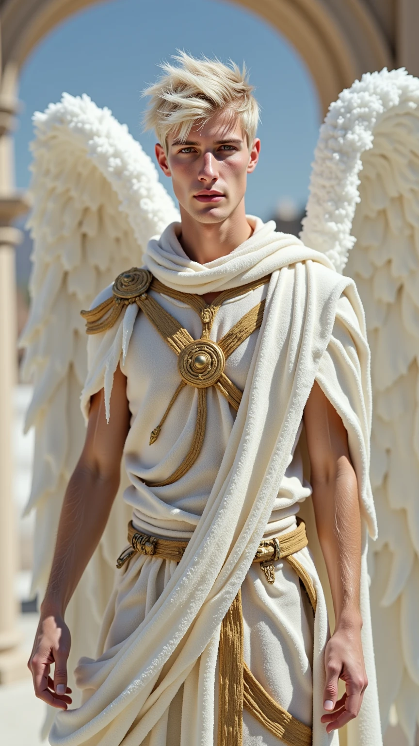 1boy, long shot, slim body, body detail, face detail, legs detail, arms detail, The God of Greek and his physical characteristics, his divine appearance, in a grandiose marble time, slender young man, short black curly hair, very light white cold skin, small and thin red linen covers his private parts, a bow and arrow on his back, large stork wings on his back, angel,magnificent, in dynamic pose with a Greek God, with unparalleled attention to detail., This photorealistic portrait combines the style of National Geographic., Capture every detail of his textured skin in 8k resolution. Leica digital SLR camera. His features were clearly visible., From the deep-set eyes to the chiselled jawline., Make this image a true masterpiece..Lift. (8K  UHD、RAW Photography、Photorealistic Portrait Leica Digital SLR、Lifelike images), big bulge, (bulgej8), HD, 8k, detail body, (detail face), pefect full body, ((long shot)), Realism, realistic detail, clean long leg, (tall guy), cute face, sand in the feets, (Best quality), realistic、a handsome white skin guy in sheet, white thong, Flawless anatomy、shirtless., ideal male body、male model, majicMIX alpha wheat orange boy band, HD, (8k), Ghost costume - Halloween, clean and white legs , extremely long, (male model), work of art, top quality, (handsome man), perfect body, male model beauty, ((sheer white underwear)), (male focus), (fit body), full body shot, full body shot, full body, (hairless body), tall and slim, shapely body, (young face), skin detailed, Real people, Reality, realistic optics, crazy details, Face model details, Maximum magnification, Exaggerated SurReality, quite, Light and intricate details, High detail, digital painting, art station, concept art, soft focus , pointy, unreal engine 5, 8k, art by Ross Tran and Greg Rutkowski and Alphonse Mucha, ultra HD, 8k, male only screen .8k Ultra HD, dslr, low light, high quality, Fujifilm XT3, model of 2 people, two people, (teenager), very young, male, wonderful, gorgeous,