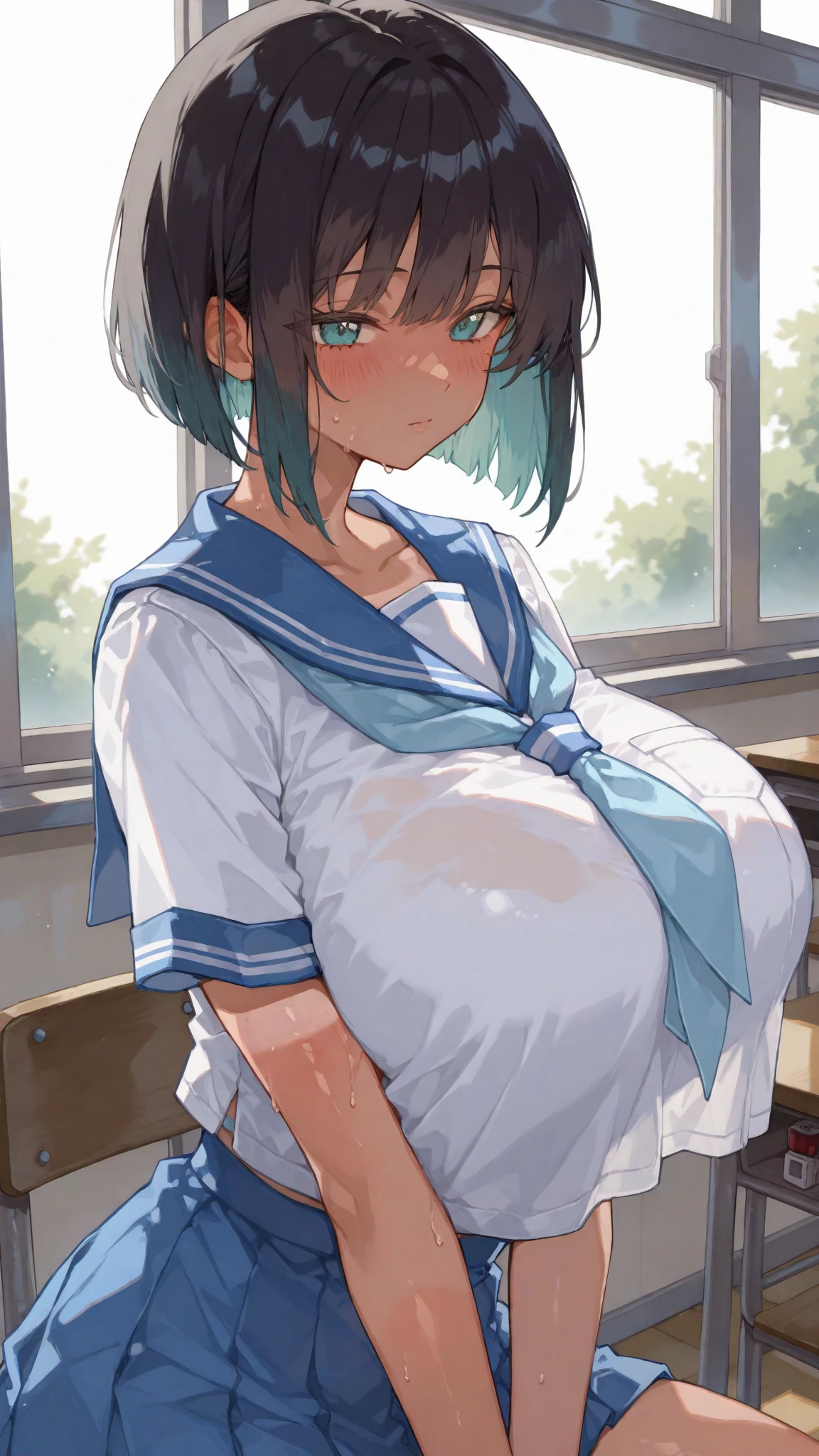 huge breasts,breasts clothes,silhouette,ultra large school blazer uniform,(short hair,black hair),loose-fitting blouse,Sporty aura,
happy laughter,energetic for nothing,Excessive youth,pregnant high school girl,happy mood,
