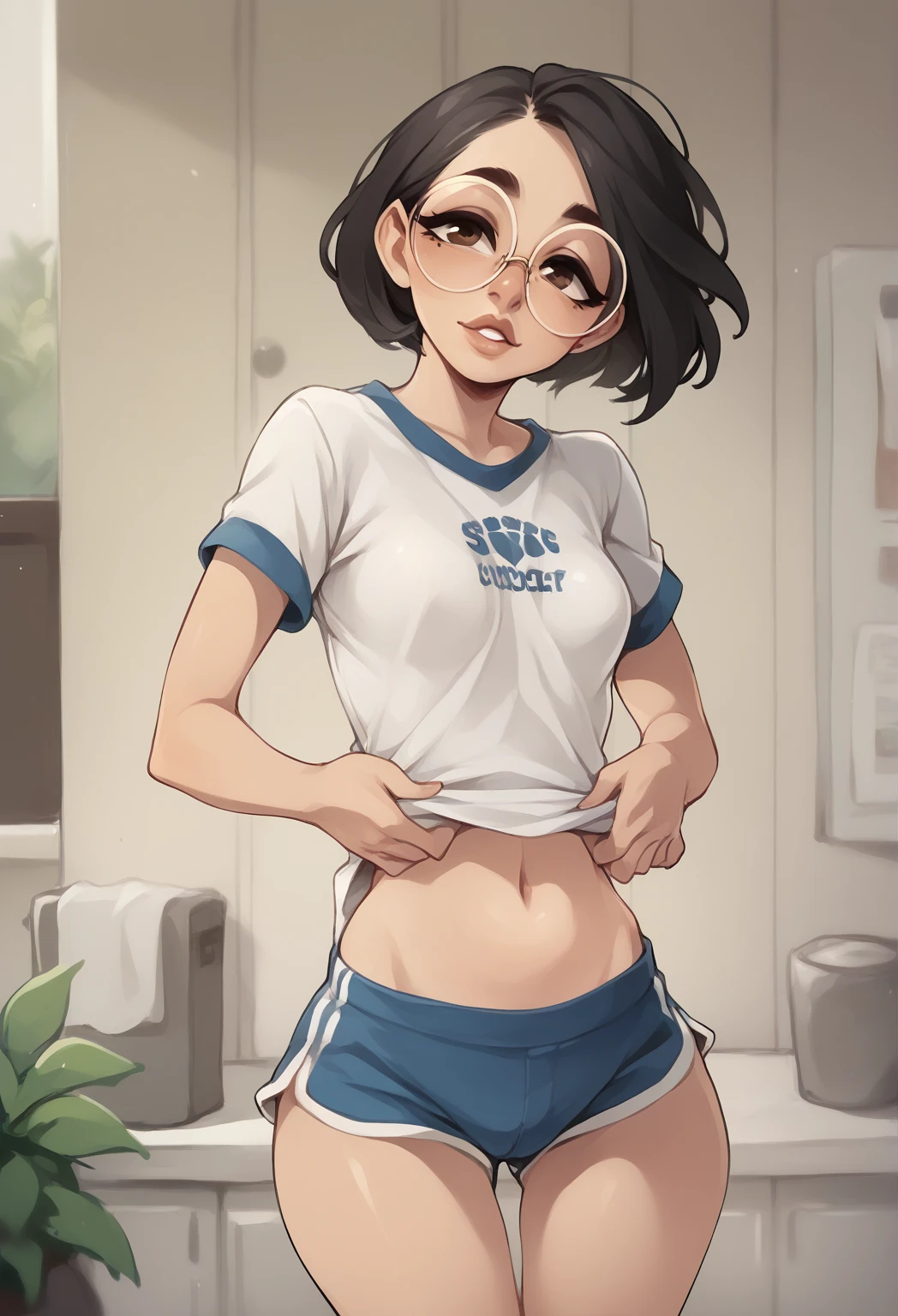 obra de arte, melhor qualidade, Arte Oficial, Papel de parede 8K, Muito detalhado, illustration, pequena 1 , rubor, terno de corpo puro, seios gigantes, seios enormes, fenda apertada, cintura fina, corpo todo, de frente, rua movimentada