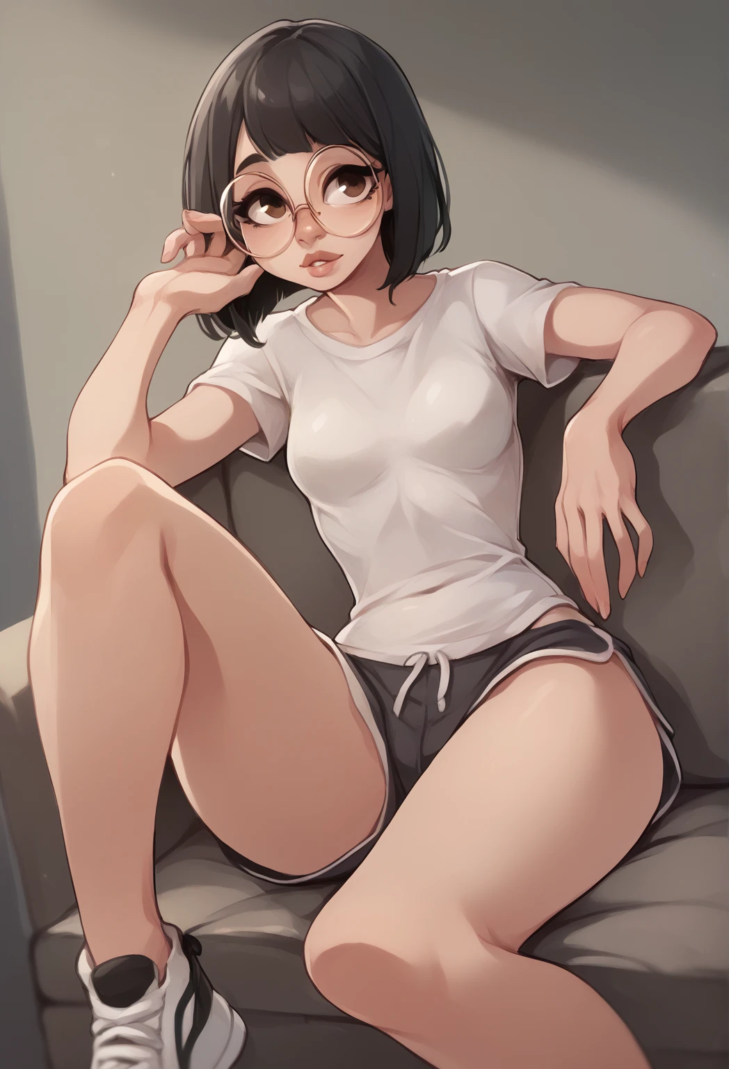 (super flat, flat shading),Honors Type,naked,Really blushing,Sweat,surely:i cum hard:1.2,8-year-old,Open damage low leg denim hot pants,Short bob cut black hair,Glasses,very short stature,very thin limbs,indoor,dark room,study at a study desk,at dusk in winter,sunset,looking at the viewer,I've become incontinent,Spread your legs as wide as possible,Accurate and beautiful beautiful female fingers,Detailed cute crack,wet vagina,Moist salmon pink wide open pussy:1.2,excitement and shy smile,ecstatic expression,selfie camera in front of me,nipple,junior good,very flat chest,spread your legs, raise your legs,((Show off your pussy and grab your crotch))urethra,(urethra),spread your legs, raise your legs