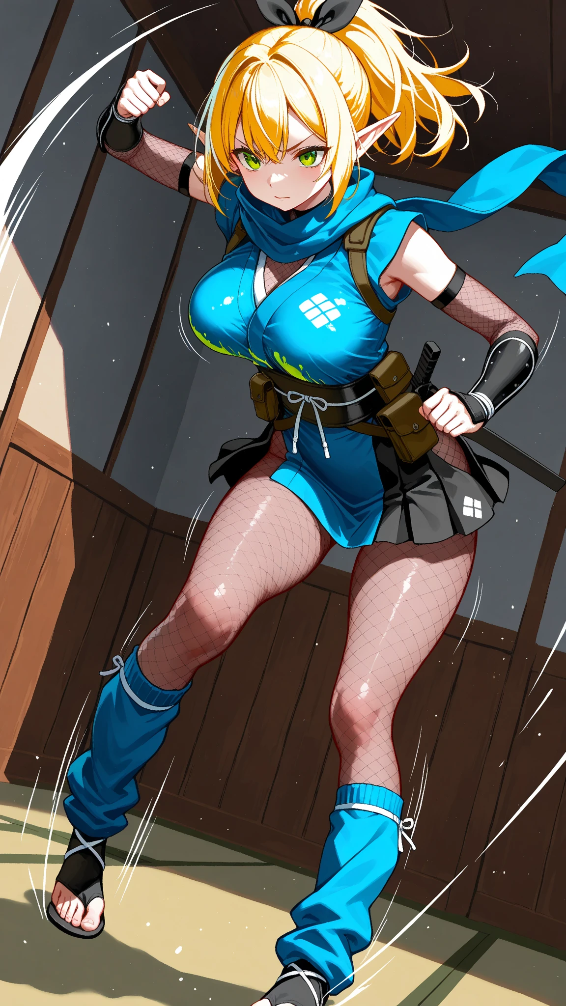 (best quality, masterpiece, RAW photo,ultra-detailed:1.2), 1girl, solo, ((Hurricane Blue outfit, belt, gloves, helmet, blue spandex vest, sunglasses, blue boots, blue skirt, gray leggings, white gloves)), small ???????, ??????? have milk, (((???????????:1.1))), ????, ((being attack by rope in a dark room)), ((wet panties)), ((droplets)), ????????,raise hands , squirt to body, ropes wrap around body, rope moved and touched the ?????????