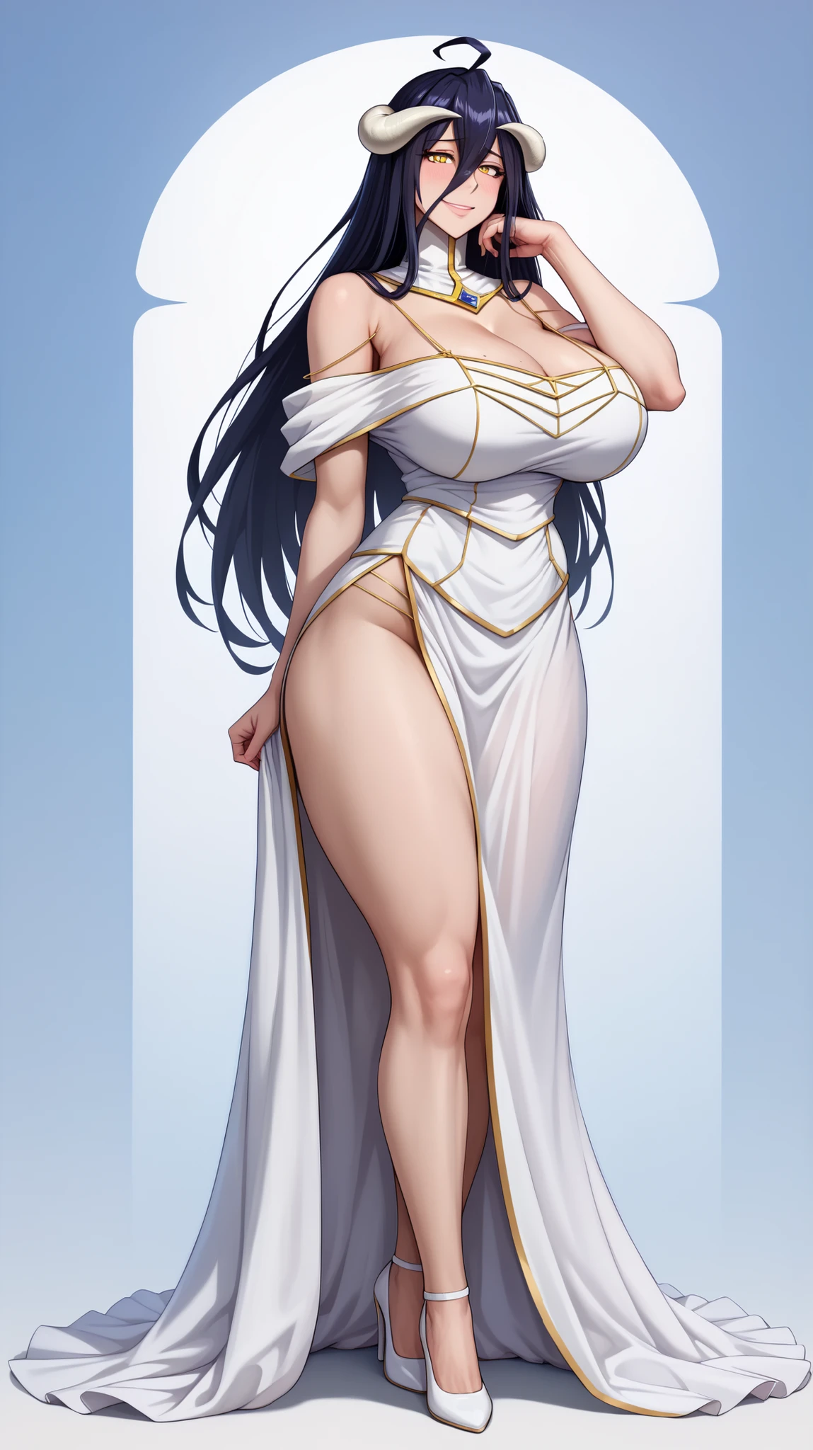 ((best quality,4k,highres,masterpiece:1.2)),((character concept art)), 1 female, Spanish, age 29, (((olive skin color, dark brunette hair))), and the body of a seductive flamenco dancer (busty, slim fit curvaceous body). She is ((wearing a sparkling silver flamenco-inspired dress with a fitted bodice, plunging neckline, cinched waist, and a voluminous skirt)). The dress is made from luxurious satin, embroidered with delicate lace, adorned with Swarovski crystals, and completed with a long, dramatic train. The back dips down to a low V, adding allure, and a high leg slit enhances the overall sensuality of the ensemble. She pairs the dress with Christian Louboutin high heels. Her gaze is intense and alluring, reflecting her captivating personality and intriguing background, (standing gracefully), (full body showcase), (show full body), (no logos on background), (no logo), ((plain background)), ((plain background)), (((empty background))).