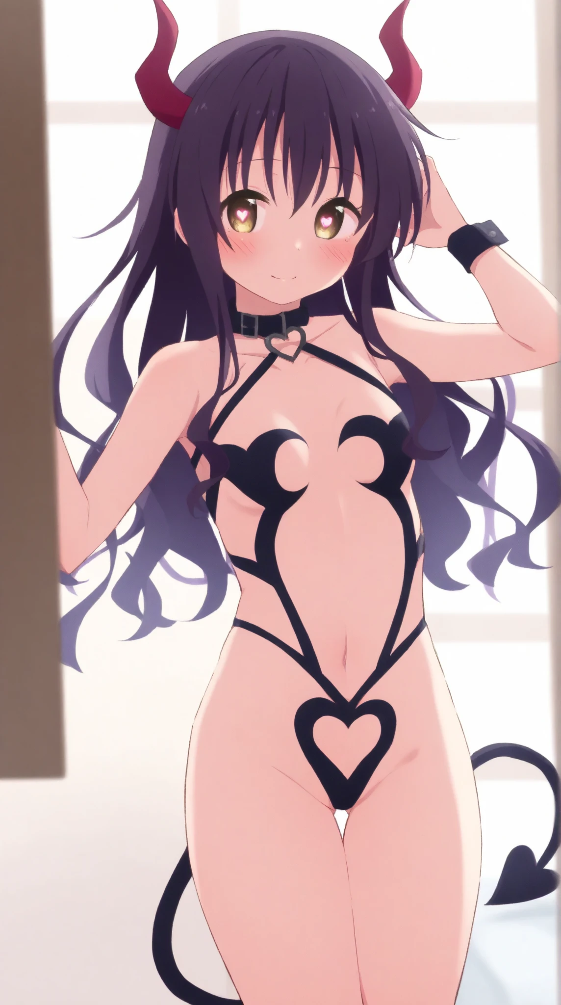 (Panty stocking),(Fishnet tights),(barefoot),Naked,Cute little ,Tiny ,Small girl,,Childish face, Very fine clean face,Top quality,Black Hair,(Dark Room), Subtle light, Natural light,Soft lighting,Light from directly behind, (Are standing),With bust up,Front view,Black background
