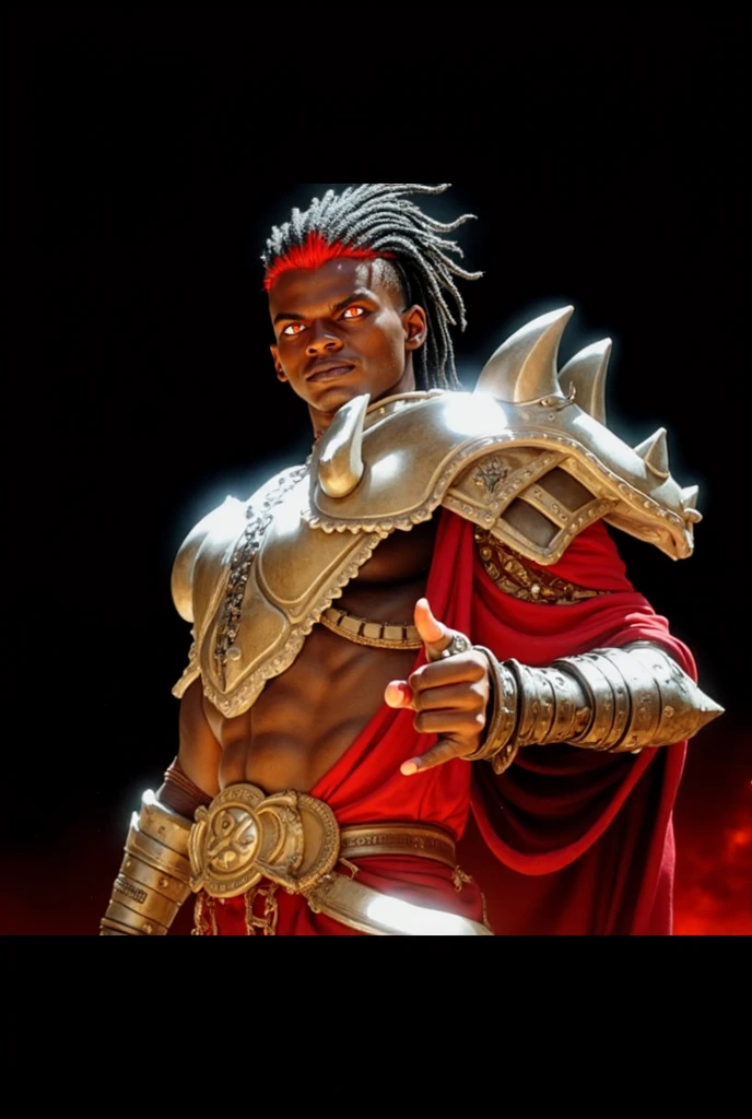masterpiece, photorealistic highly detailed 8k photography, best cinematic quality, volumetric lighting and shadows, sharp intricate details, <lora:hadesarmorXL:1> red dreadlocks muscled young man in Chocolate Brown hdsrmr, Lying on the stomach, propped up on elbows, dungeon background