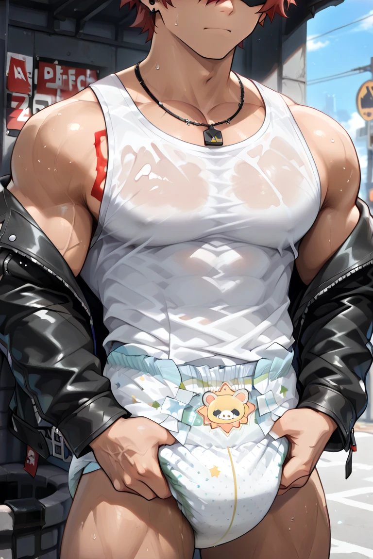 A man wearing white tight underwear, Expose the armpits，Smooth white leggings，Shirtless :: High detail, Muscular!!, Super buff and cool, Muscular male, Muscular body, fairly muscular, Beef Cake Pose, Muscular!!!, Muscular!, sexy muscular body, muscular male hero, Muscular thighs, gigachad muscular, mid-shot of a hunky, muscular character, musculous，Gay，Thick pectoral muscles，abdominals tattoo，Love tattoos，Nipple rings，The ring is worn on，A dog leash is hung around his neck，A dog leash is hung around his neck