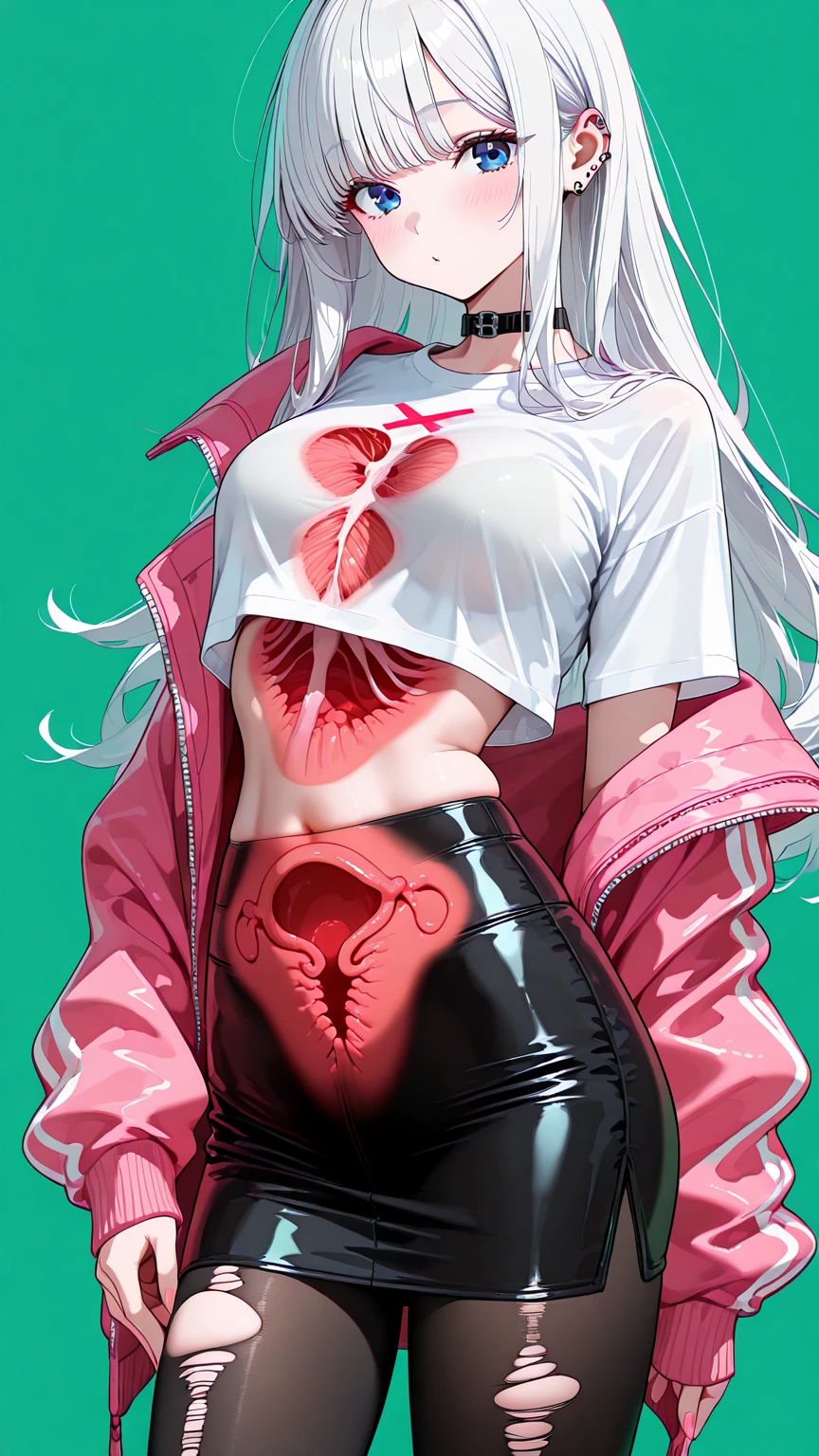 female gamer, ((wet thin white shirt, opened zip fashion wind breaker, hot pants, glasses, earring, necklace, blet, face mask, earphone, cute collar, bitch tattoo on body 1:3)), (idol charming aura, blur effect, bubble effect, black glowing pupil, arcade style make up, petite, blushing face, angry face, blonde color hair), (masterpieces, extreme body detail, high resolution, original character, best anime 16k wallpaper quality), club bar background, full body shot