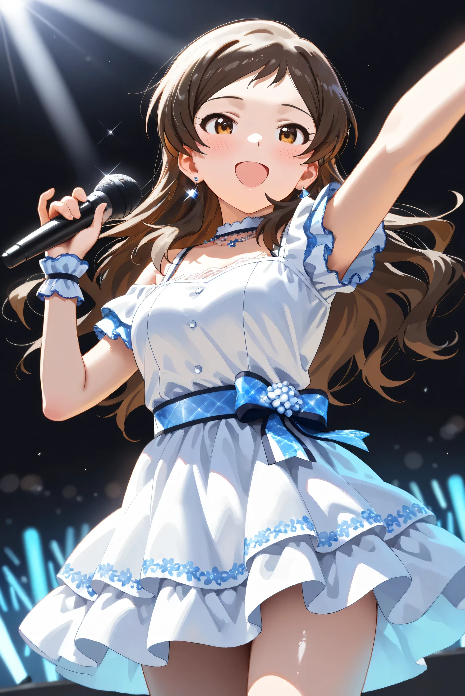 hi-school girl、、summer clothing、、Smile a lot、Very cute、Hairstyle with personality、bobhair、Brown hair、gals、Singing at karaoke、holding the mic、Pass the microphone、Be red in the face、Wink、