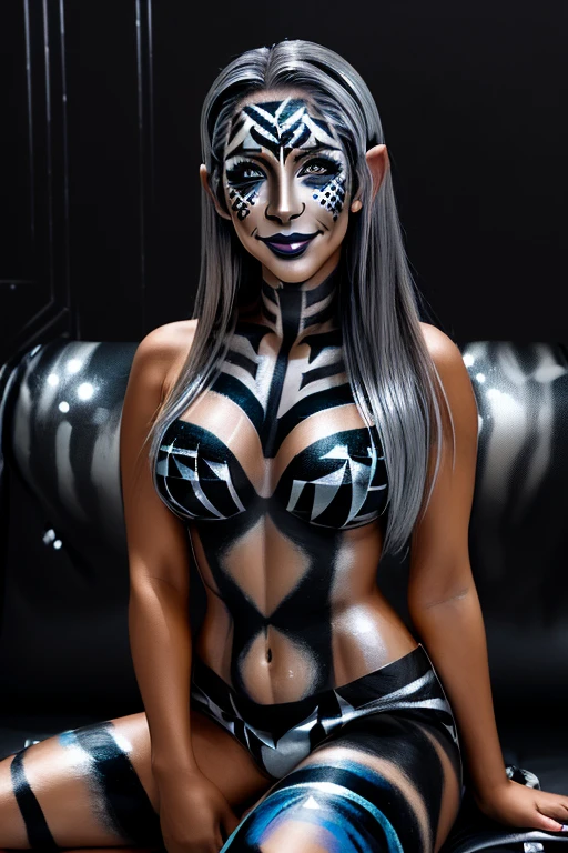 Stunningly gorgeous beautiful perfect hr giger tattooed sexy seductive demonic girl, perfect face, hyper detailed neon sapphire eyes, large breasts, full body view, nude