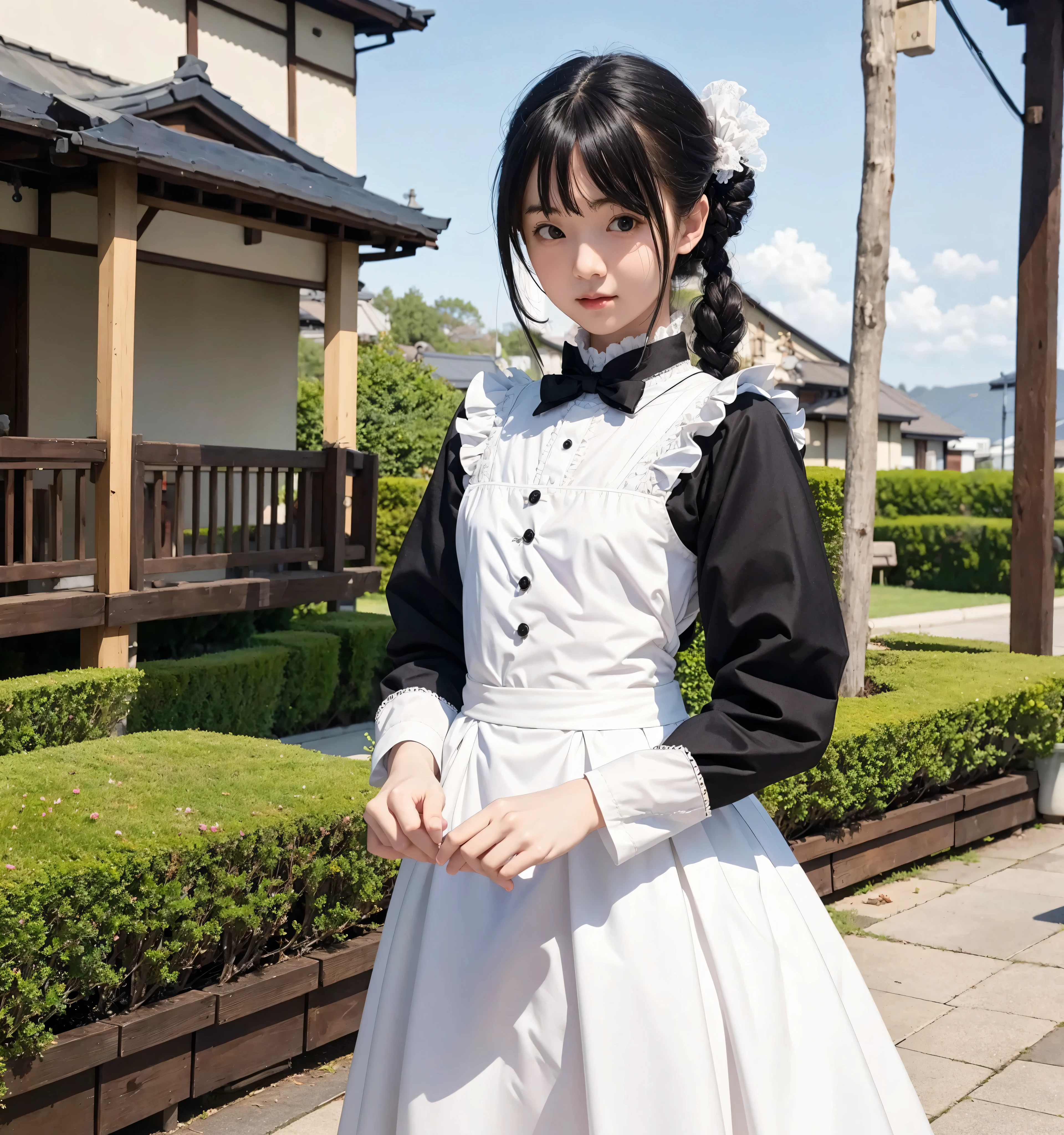 S,Thin Arms,small hips,narrow shoulders,delicate, , official art,4K,8k, Victorian Morning , race, white skin,Maid,Maid服, black hair, Japanese