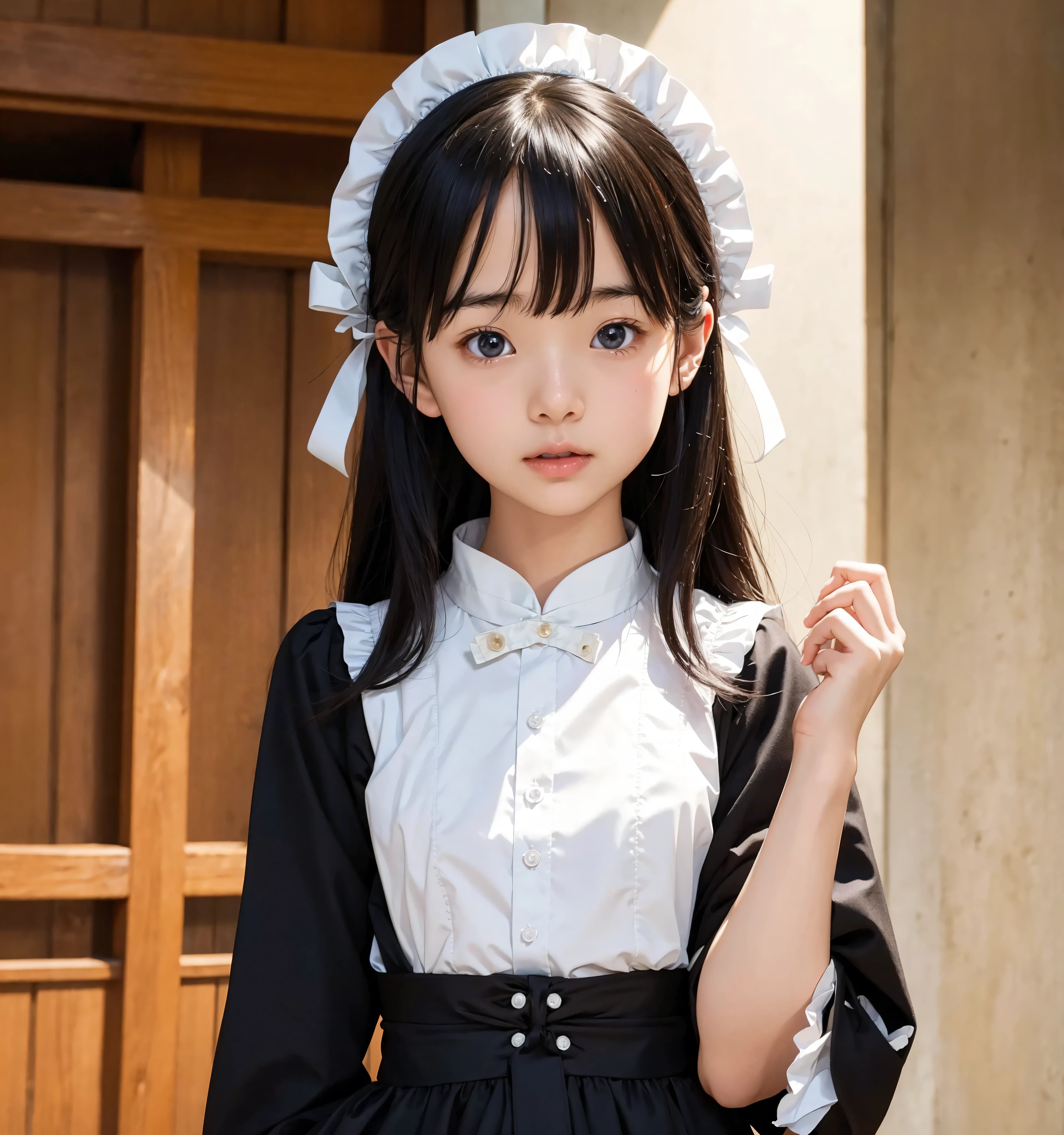 S,Thin Arms,small hips,narrow shoulders,delicate, , official art,4K,8k, Victorian Morning , race, white skin,Maid,Maid服, black hair, Japanese