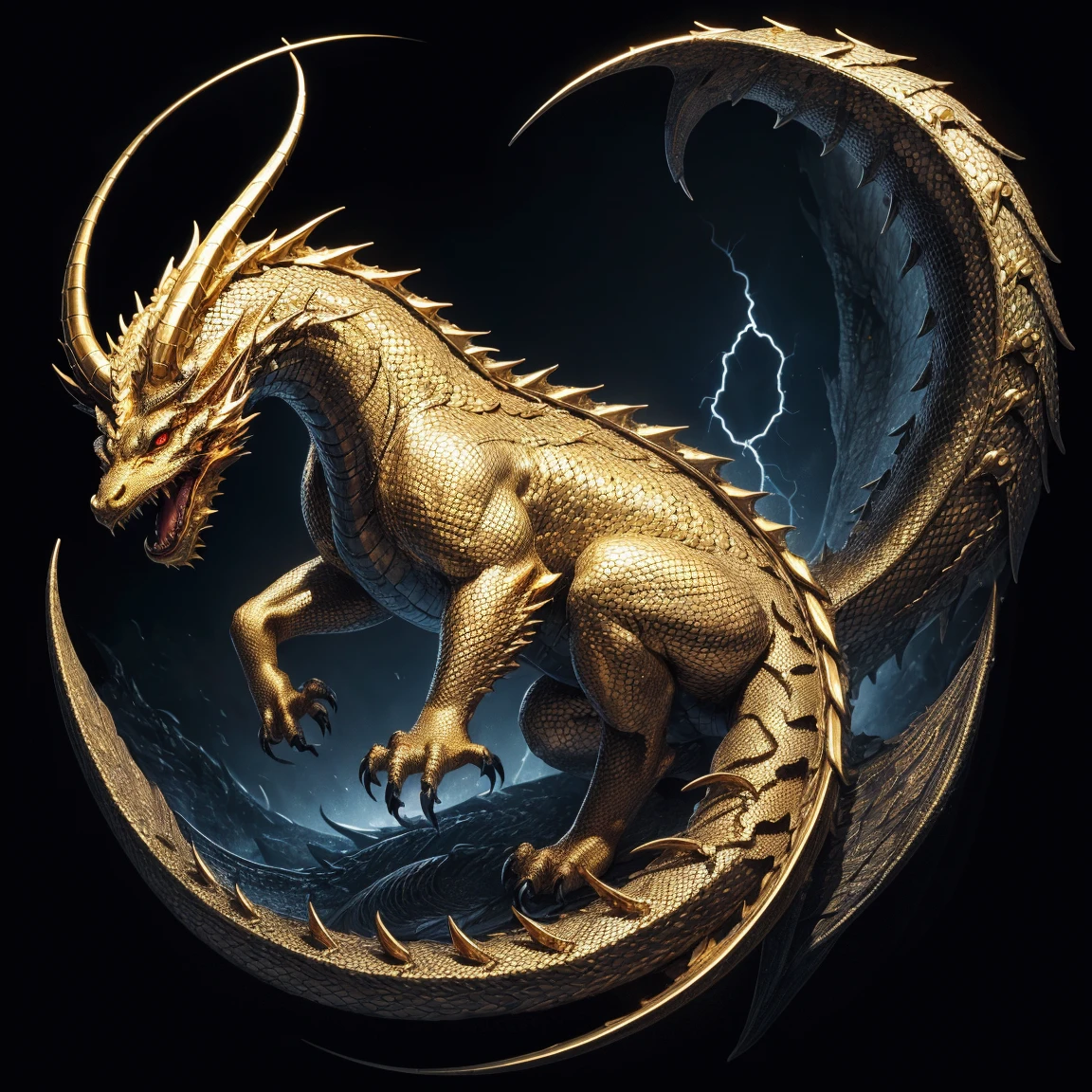 A golden dragon surrounded by a vortex of light