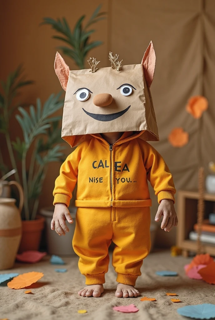 Healthy baby, modelling for a fashion show , wearing bear outfit with the Name Ayra on it  , studio lighting, people capturing photo in the background, realistic, intricate details, warm colors
