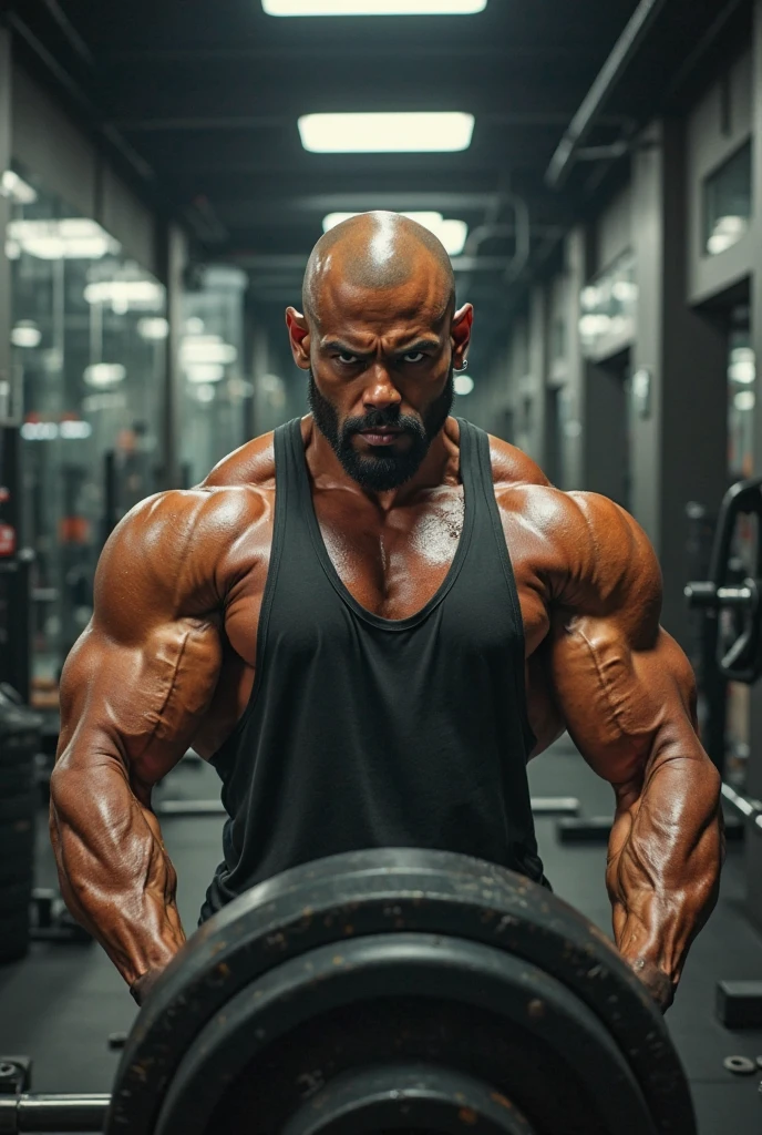 muscular man weightlifting in gym, full body, (best quality,4k,8k,highres,masterpiece:1.2),ultra-detailed,(realistic,photorealistic,photo-realistic:1.37),professional, muscular physique, defined muscles, barbell, weight plates, gym equipment, hard lighting, dramatic shadows, gritty, industrial, high contrast