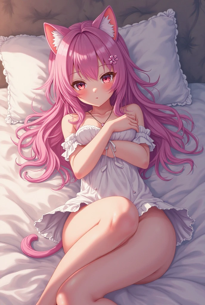 Lesbian anime cat girl on bed
