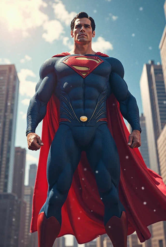 Superman, now with grey hair, posture is slightly hunched, walks slowly through a park. his cape is tattered. Background: A quiet park with autumn leaves falling, the sun rising in the distance. Narration: "Time waits for no one... not even legends."