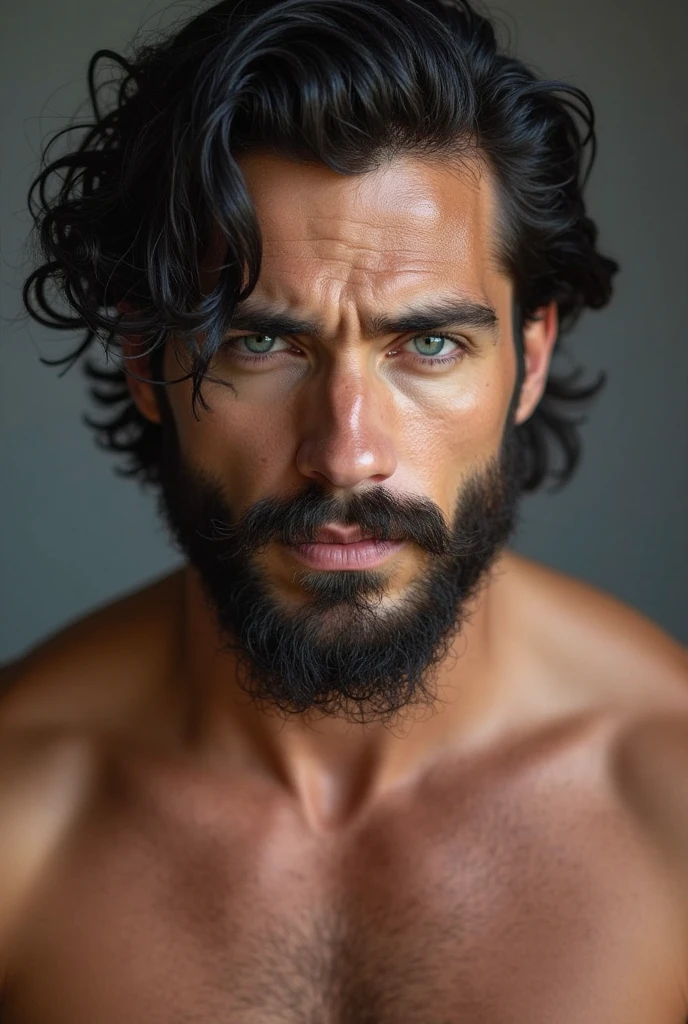 Slim bearded gay man with thick black hair, he is naked, he is on a street in the favela of Brazil, sensual gay photography, dramatic lights , sexy sensual, body soaking wet , shining skin