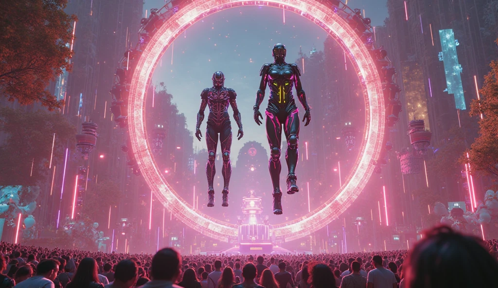 Futuristic cinema projection, luces LED, robot fight