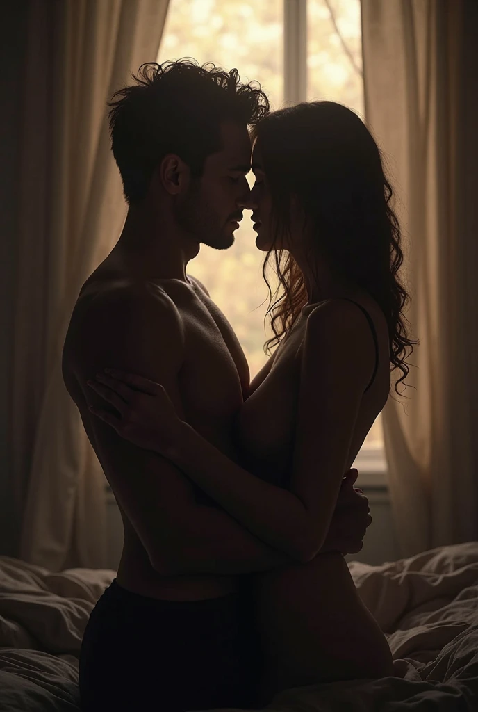 Couple kissing naked in bed