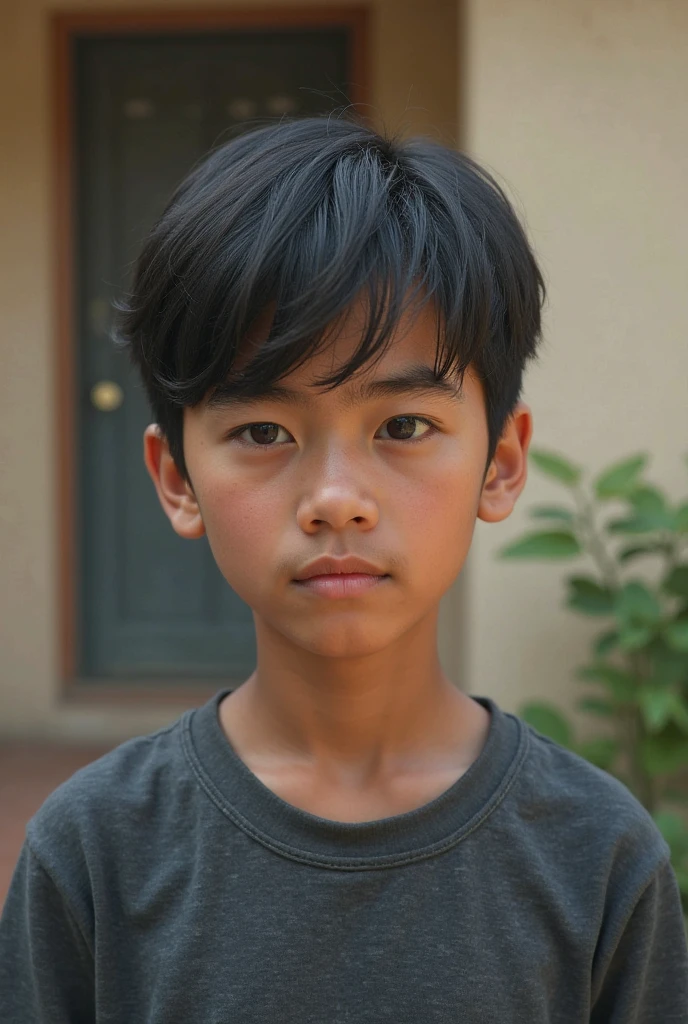 15A year-old boy with a shaved head and red ears