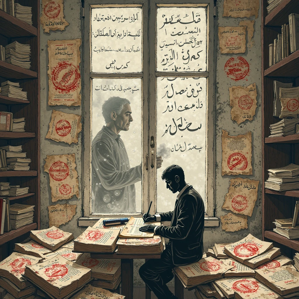 A symbolic illustration of censored literature in Iran: torn book pages ...