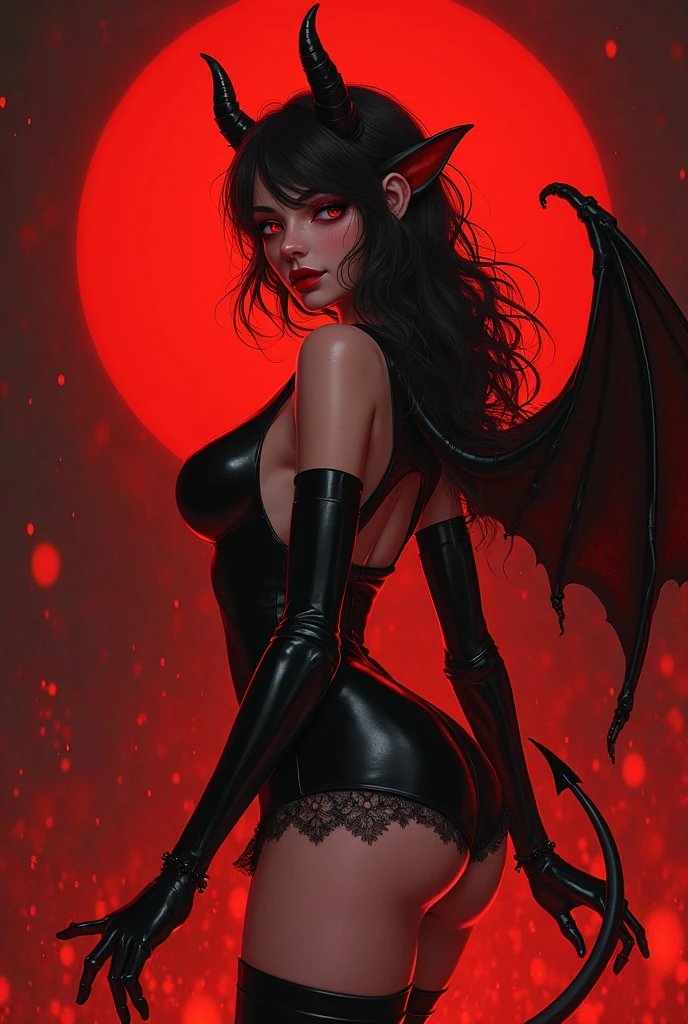 ((Intricate details)),dark fantasy style, GLOOMY AMBIANCE, (Beautiful succubus girl, Long hair), (Beautiful symmetrical blue eyes), (Sexy black lace outfit), (Red leather jacket), Various shades and gradients, Clear focus, Dynamic poses, (Ed Blinky's magnificent paintings, Artie Guerin, author:Jeremy Mann, Greg Manches),(The work is set against a backdrop of magnificent buildings that combine classical and Gothic styles.)
