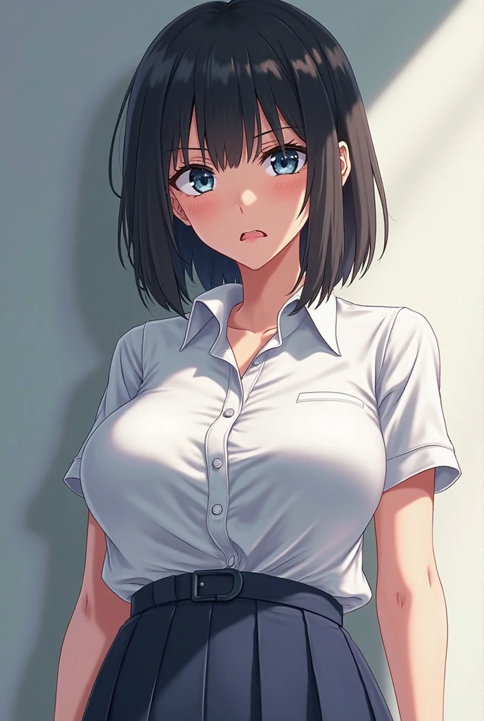 masterpiece, best quality, early, 1girl, solo, cleavage, skirt, large breasts, white pantyhose, v arms