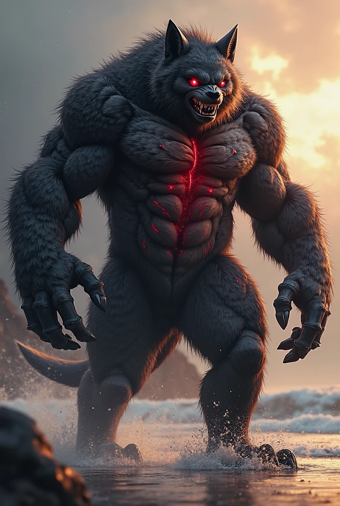 Tall、Tightened、Muscular blue werewolf (( Excessive sweating)),A piercing black gaze,(((que todo su cuerpo del hombre lobo este por todas partes este Excessive sweating))),(( Black loincloth)),(((I'I don't want any accessories or things on my sweaty, muscular werewolf body.))), Details eyes, Staring at the screen, end:night、in the starry sky、Without giving anything ((A werewolf standing from the front with lots of lighting hitting his body, Excessive sweating)),((Observe his sweaty werewolf muscles without any props or objects)),((Pure sweat soaked throughout the wolf's muscular body.)).