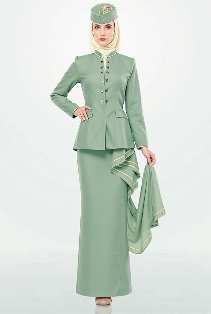 create an office look with a hijab theme with the philosophy of Javanese aesthetic clothing using natural colors and classic parang semen and flora and fauna motifs