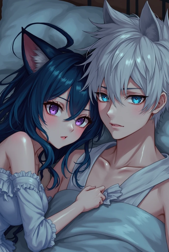 score_9,score_8_up,score_7_up, a young nerdy Anthro furry wolf woman, white furry body, tall, long black messy hair, white wolf tail, hair covering one eye, long bangs, long black hair, blue eyes, black glasses, small breasts, white wolf tail, , wearing only thigh high socks, clenched teeth, side view, she is lying flat on her stomach, getting   by human male, groundhog  position, male is cropped out