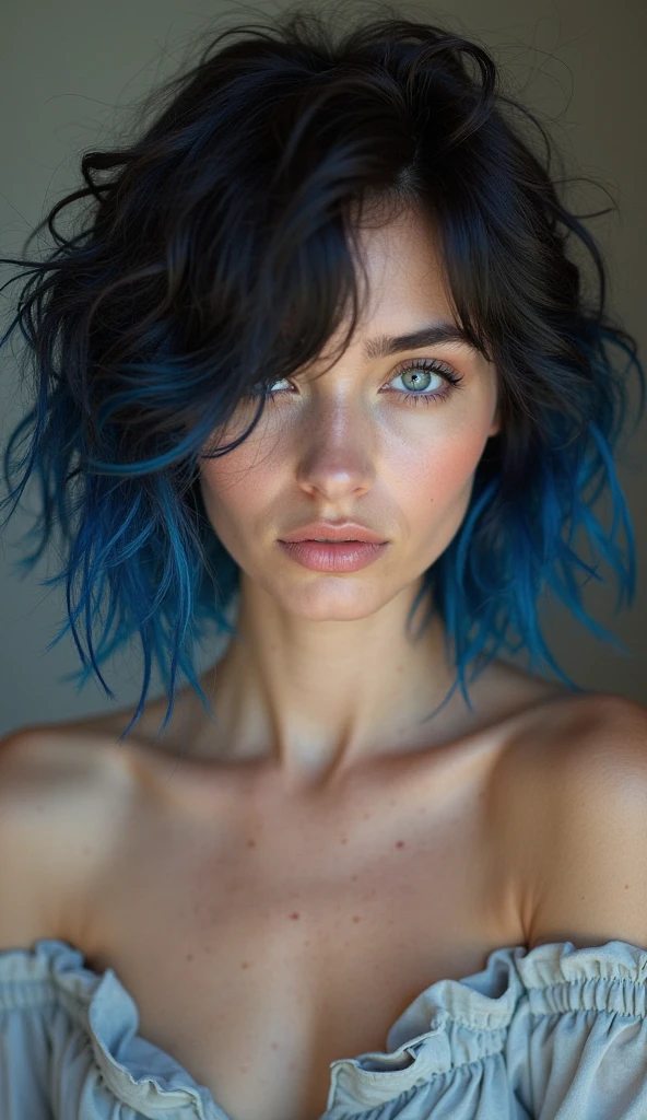 (Best quality,8K,A high resolution,Masterpiece:1.2, DSLR, 16k ),Ultra-detailed,(Realistic,Photorealistic,photo-realistic:1.37),Portrait, Creative style artwork, Historical, classical, Sophisticated, plethora of colors ,Highly detailed, Soft lighting, luxurious environment , there is young woman , girl naked, performing a music video, slim fit (oval perfect shape, asymmetrical face structure, perfect proportion, almond eye type, hazal eye color, detailed eyes, electric blue hair color, 32 inch breasts, hourglass figure, slim body, pale white skin tone ,sexy girl, 22 years old, soft wavy hair, looking away, attitude expression, professional makeup, pink lips)
