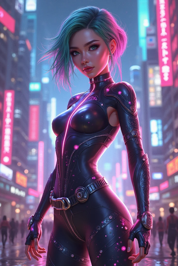 In the vibrant world of cyberpunk, a charismatic figure dressed in black steps forward, revealing a sleek mecha hidden beneath her trench coat. With a confident grin, she showcases her Machina Alter ego, its intricate mechanisms glinting under the neon lights. The crowd watches in awe as she effortlessly maneuvers the mecha, its bulky frame seemingly defying the laws of physics.

Meanwhile, Esssica, an inquisitive and adventurous woman with short chestnut hair and penetrating eyes, finds herself immersed in a realm of knowledge. Surrounded by her cluttered studio, littered with textbooks and formulas,