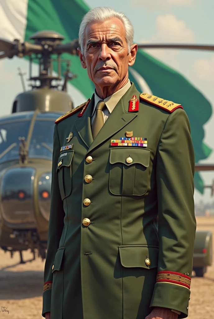 50 year old man, Her hair is short, auburn brown, Her eyes are almond-shaped, Her skin is white, Her expression is serious and kind, He is wearing the uniform of a United States Army general., Digital illustration of video game characters