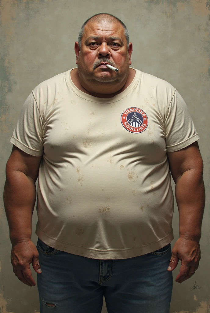 Create a fat person photo, Ugly face, with homosexual orientation, with dark black skin tone, poor class, dressed as a mechanic with his buttocks exposed
